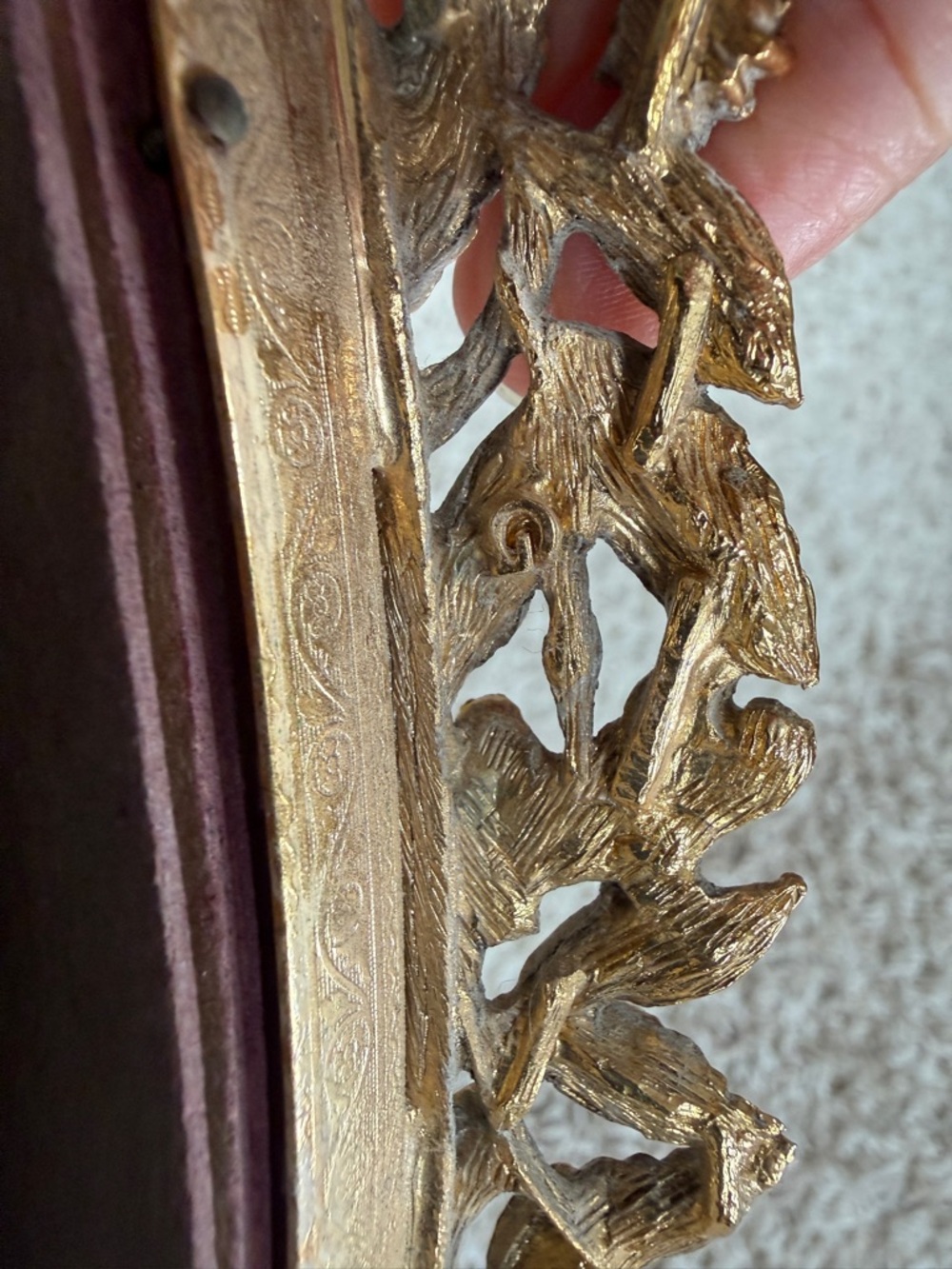 Matson vintage 24k gold vanity tray mirror bird and floral design. Velvet back. - Picture 7 of 16